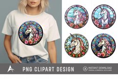Unicorn Round Stained Glass Sublimation Clipart Product Image 1