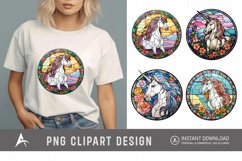 Unicorn Round Stained Glass Sublimation Clipart Product Image 1
