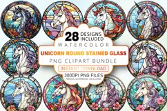Unicorn Round Stained Glass Sublimation Clipart Bundle Product Image 1