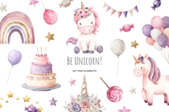 Watercolor cute unicorn clipart Be unicorn birthday set Product Image 1