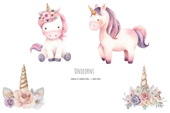 Watercolor cute unicorn clipart Be unicorn birthday set Product Image 2