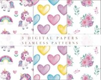 Watercolor Unicorn Party Clipart png, Floral Digital Paper Product Image 3