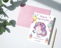 Watercolor Unicorn Party Clipart png, Floral Digital Paper Product Image 7