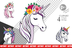 Floral Unicorn Clipart Product Image 1