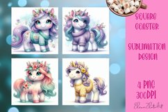 Funny unicorn Square Coaster Sublimation | unicorn easter Product Image 1