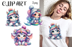 Cute winter Unicorn clipart, Funny Animal christmas clipart Product Image 1