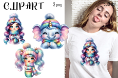Cute winter Unicorn clipart, Funny Animal christmas clipart Product Image 1