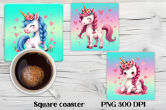 Cute unicorn square coaster | Unicorn coaster sublimation Product Image 2