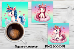 Cute unicorn square coaster | Unicorn coaster sublimation Product Image 3