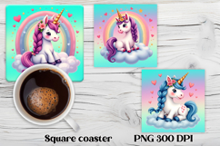Cute unicorn square coaster | Unicorn coaster sublimation Product Image 4