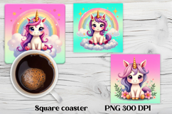 Cute unicorn square coaster | Unicorn coaster sublimation Product Image 1