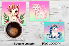 Cute unicorn square coaster | Unicorn coaster sublimation Product Image 1
