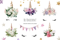 Watercolor unicorn horns clipart Unicorn horn with flowers Product Image 1