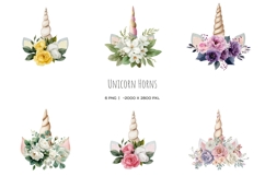 Watercolor unicorn horns clipart Unicorn horn with flowers Product Image 2