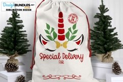 Santa Bag Sublimation Design PNG | Special Delivery Unicorn Product Image 1