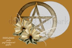 Pentagram Sublimation Design, Floral Dark Tan Pentagram PNG Product Image 2