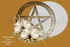 Pentagram Sublimation Design, Floral Dark Tan Pentagram PNG Product Image 2