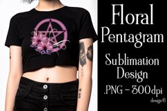 Pentagram Sublimation Design, Floral Dark Pink Pentagram PNG Product Image 1