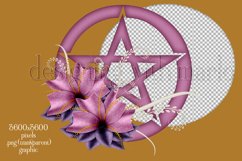 Pentagram Sublimation Design, Floral Dark Pink Pentagram PNG Product Image 2