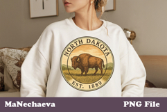 Us States Vintage Stamp PNG | North Dakota Bison Design Product Image 1