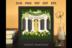 3D graduation shadow box svg template with layered university girl graduate celebrating design