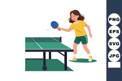 Girl playing table tennis with paddle and ball in casual spo Product Image 1