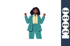 Confident businesswoman in teal suit celebrating success wit Product Image 1