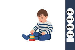 Baby boy playing with colorful stacking rings toy sitting on Product Image 1
