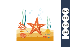 Starfish on sandy sea bottom with shells coral and seaweed u Product Image 1