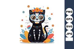 Black cat with Day of the Dead face paint wearing glasses an Product Image 1
