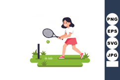 Girl playing tennis with racket and ball on green grass cour Product Image 1
