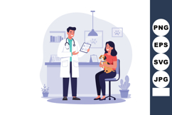 Veterinarian with clipboard consulting woman holding dog in Product Image 1