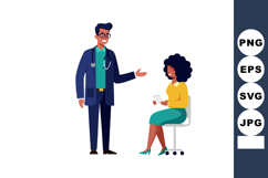 Male doctor consulting female patient in office holding medi Product Image 1