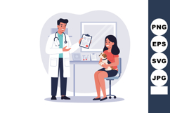 Male doctor consulting female patient holding a puppy in vet Product Image 1