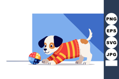 Puppy playing with colorful ball in blue room vector illustr Product Image 1