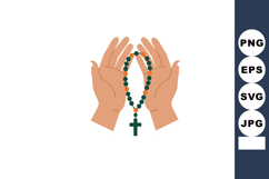 Hands holding rosary beads with cross religious prayer vecto Product Image 1