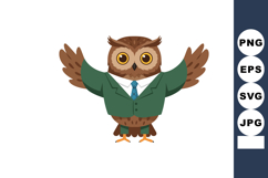 Owl Wearing Business Suit with Raised Wings Illustration Vec Product Image 1
