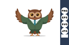 Owl Wearing Green Suit and Blue Tie Business Cartoon Vector Product Image 1