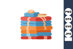 Stack of multicolored towels with soap and brush in flat vec Product Image 1