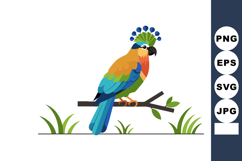 Colorful Parrot Bird Sitting on Branch with Green Leaves Vec Product Image 1