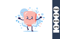 Cute animated soap bar character with bubbles and water drop Product Image 1