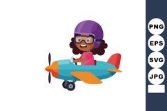 Child Pilot Flying Blue and Orange Airplane Wearing Purple H Product Image 1