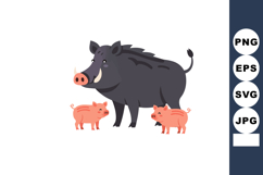 Wild boar with two piglets animal family cute vector illustr Product Image 1