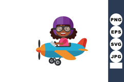 Girl pilot flying small colorful airplane with purple helmet Product Image 1