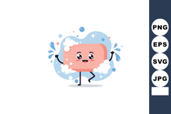 Cute happy pink soap bar with bubbles and water splash vecto Product Image 1
