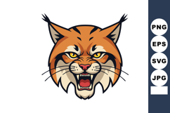 Fierce wild bobcat head snarling with sharp teeth and intens Product Image 1