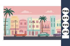 Vintage Convertible Cars on City Street with Palm Trees and Product Image 1