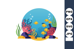 Colorful coral reef with yellow fish underwater sea life vec Product Image 1