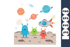 Alien characters with rocket spaceship on planet surface and Product Image 1