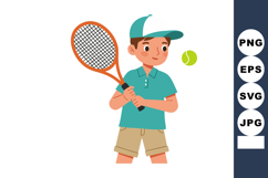 Boy playing tennis with racket and ball in casual clothes an Product Image 1